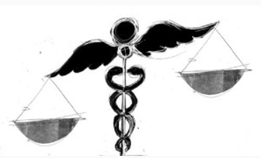 Medical Symbol of snakes wrapped around scale.