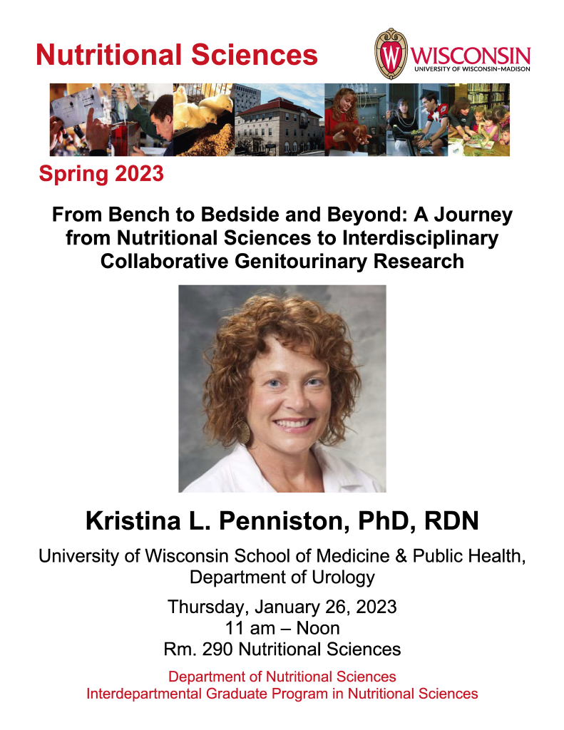 Kristina L Penniston Seminar poster. Spring 2023 Seminar series, 26 January, 2023.
